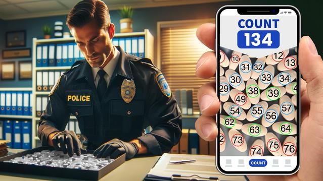 Drug enforcement officer counts pills using the CountThings app.